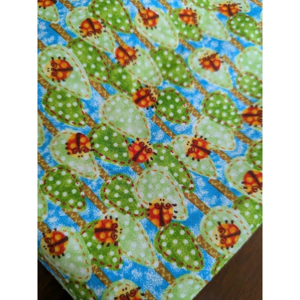 Vintage 3+ Yards Fabri-Quilt Cotton Quilting Fabric Ladybugs On Green Novelty